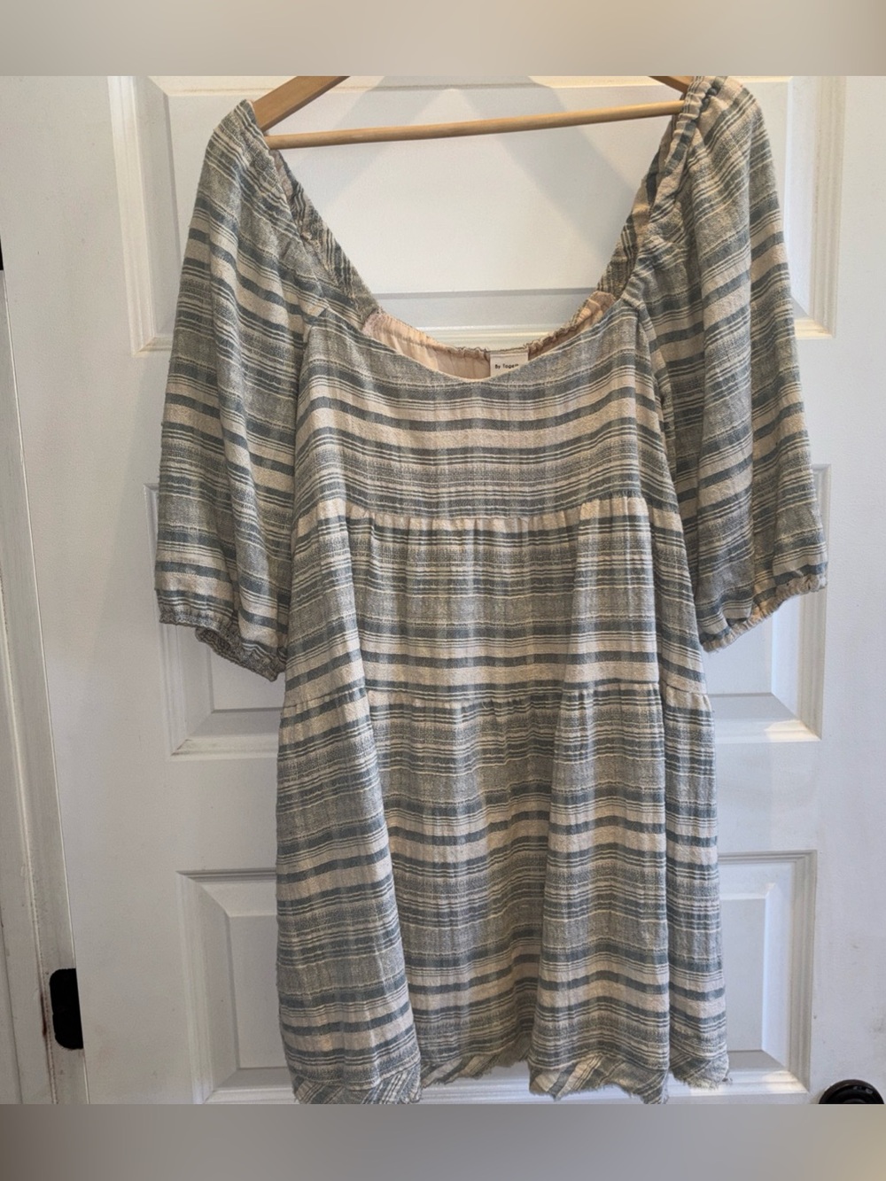 Striped Scoop-Neck Women’s Dress in Cream and Sage